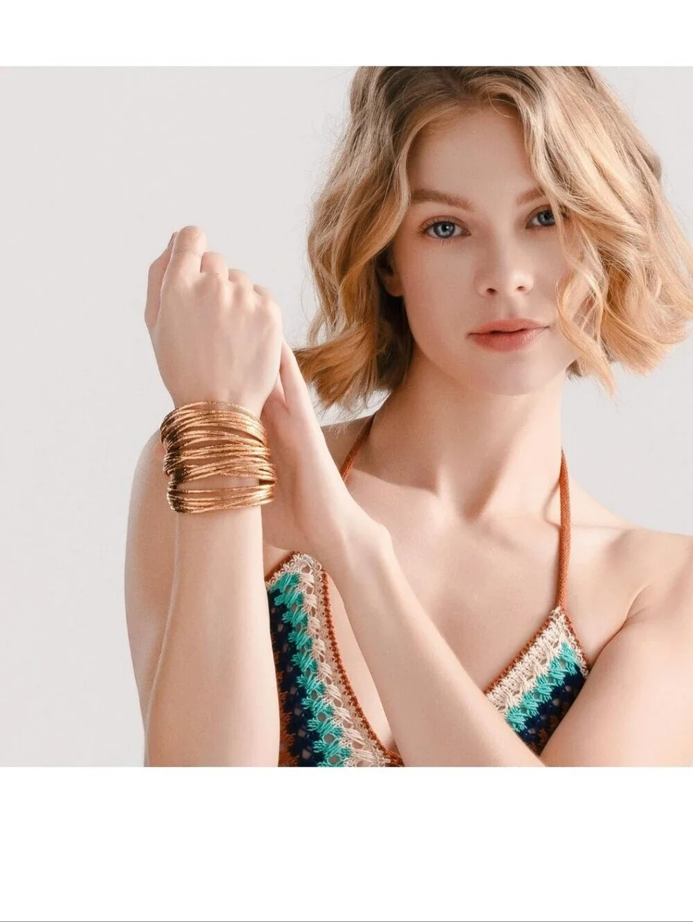 Gold Multi-Row Textured Bangle Bracelet Stack - Women Jewelry